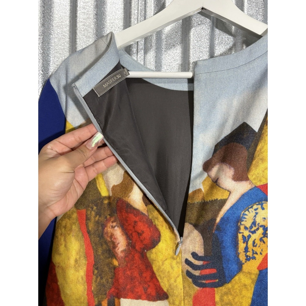 Artcore Artsy Wearable Art Portrait Dress Pleated Colorful Medium Size 10 - Picture 10 of 11